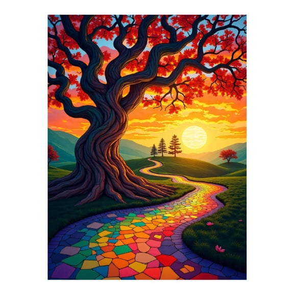 Diamond Art Kits for Adults - Sunset Tree Vibrant Pathway Landscape 5d Diamond Painting for Adults, Diamond Art for Adults Beginners, Frameless Diamond Painting Kits for Adults for Home Wall Decor