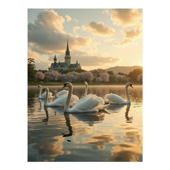 Diamond Art Kits for Adults, Swans Lake Castle Sunset Scenery 5D Diamond Painting Kits for Adults Beginners, DIY Full Drill Diamond Painting, Gem Art and Crafts 12x16