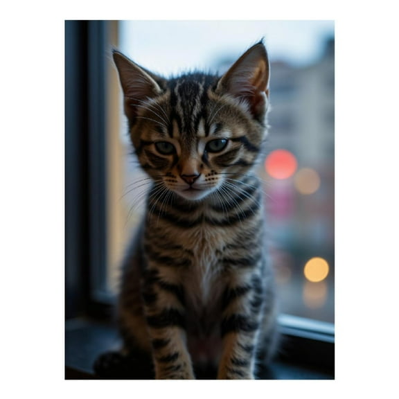 Diamond Art Kits for Adults, Tabby Kitten Window Light Glow 5D Diamond Painting Kits for Adults Beginners, DIY Full Drill Diamond Painting, Gem Art and Crafts 12x16