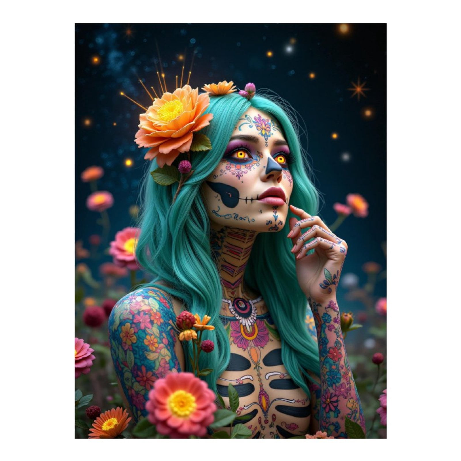 Diamond Art Kits for Adults, Tattooed Woman Floral Face Art 5D Diamond Painting Kits for Adults Beginners, DIY Full Drill Diamond Painting, Gem Art and Crafts 12x16