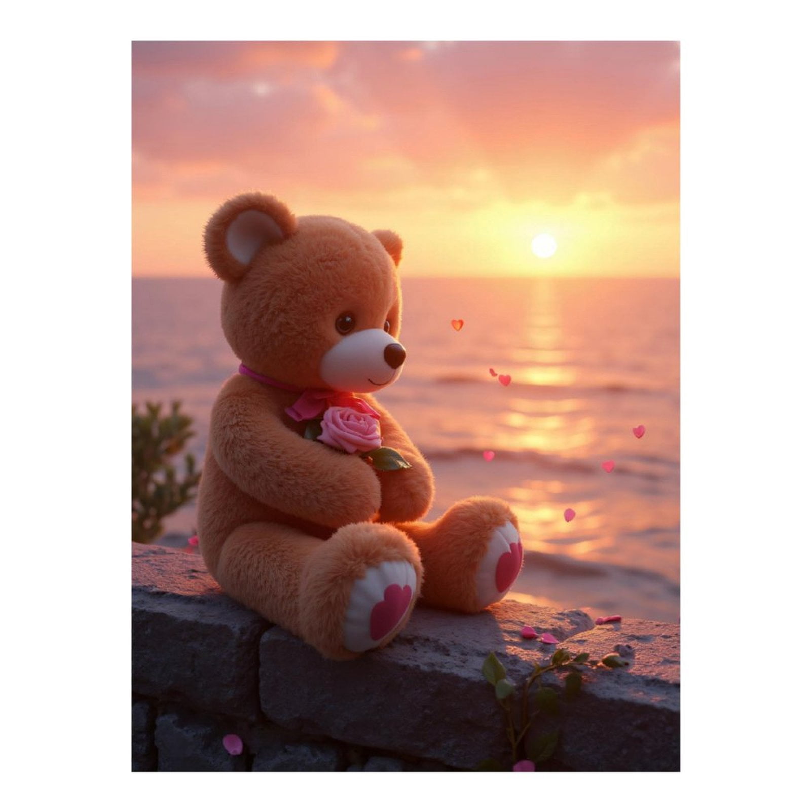 Diamond Art Kits for Adults, Teddy Bear Sunset Romance Blossom 5D Diamond Painting Kits for Adults Beginners, DIY Full Drill Diamond Painting, Gem Art and Crafts 12x16