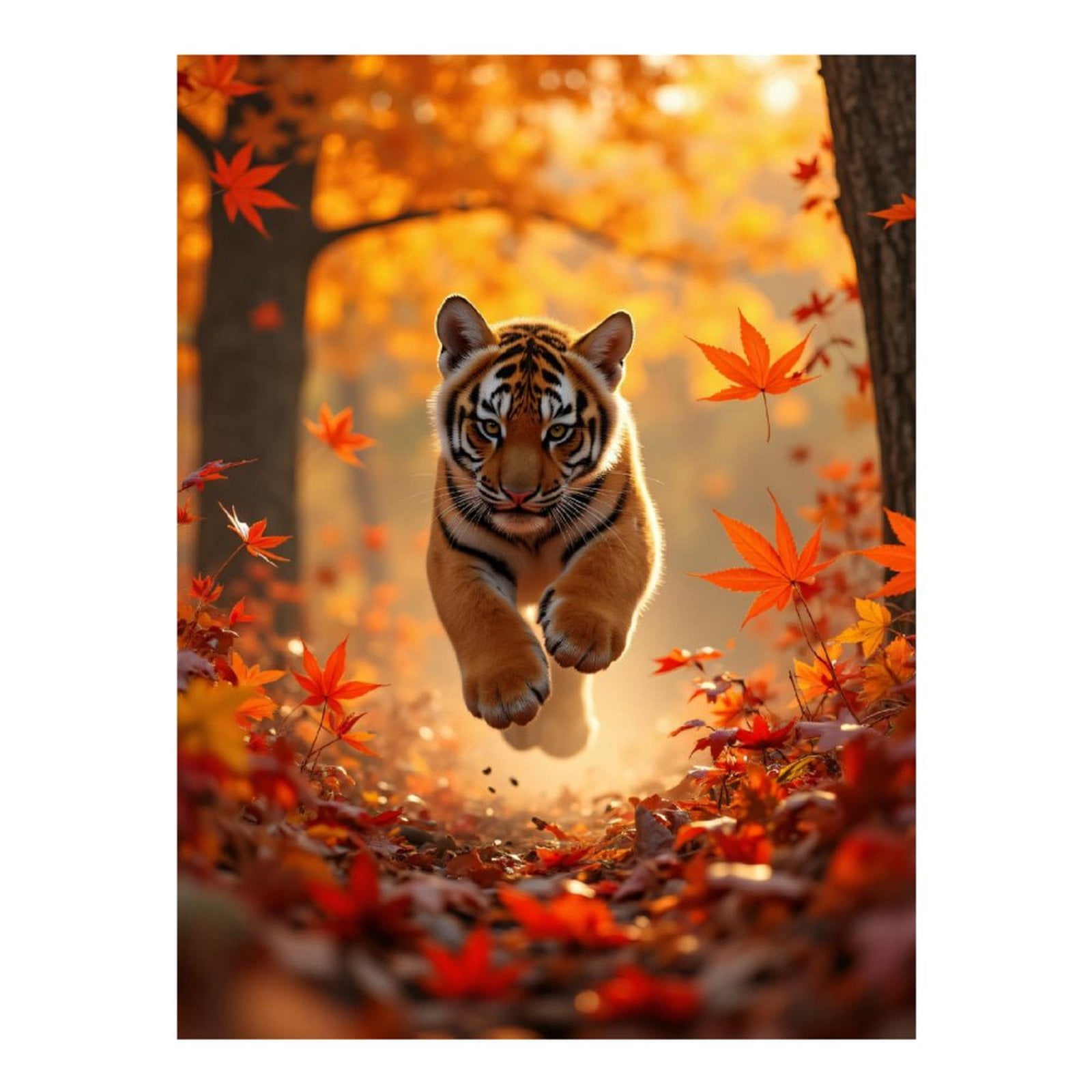 Diamond Art Kits for Adults, Tiger Cub Autumn Leaves Running 5D Diamond Painting Kits for Adults Beginners, DIY Full Drill Diamond Painting, Gem Art and Crafts 12x16