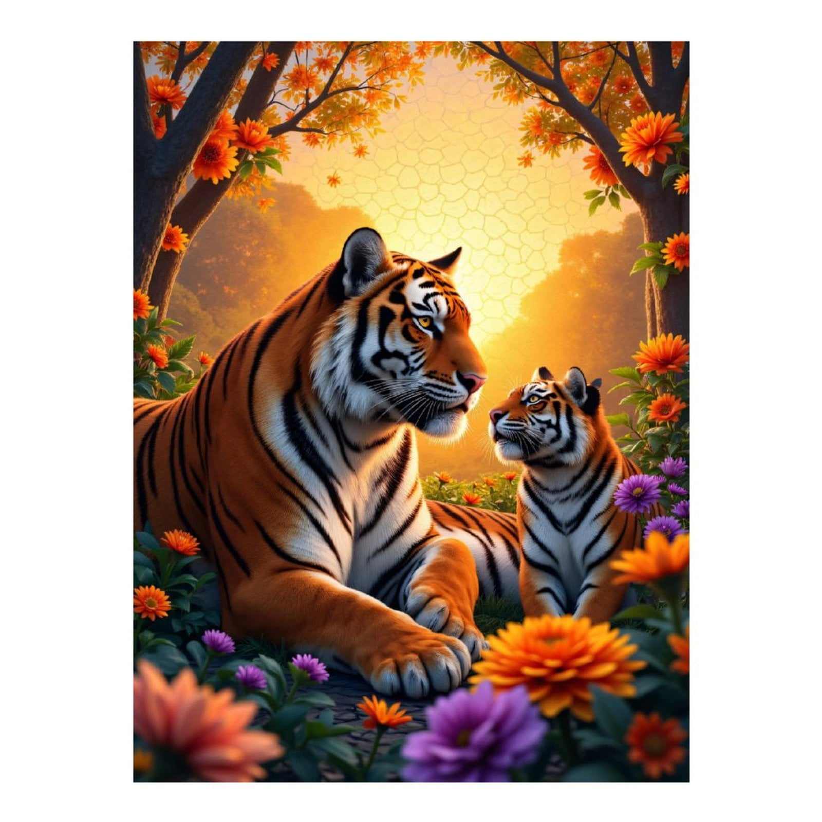 Diamond Art Kits for Adults, Tiger Family Amidst Blossoms 5D Diamond Painting Kits for Adults Beginners, DIY Full Drill Diamond Painting, Gem Art and Crafts 12x16