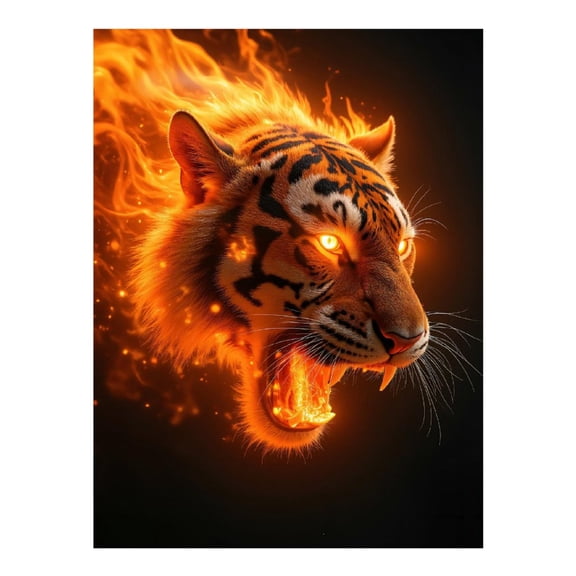 Diamond Art Kits for Adults - Tiger Flame Roaring Fire Spirit 5d Diamond Painting for Adults, Diamond Art for Adults Beginners, Frameless Diamond Painting Kits for Adults for Home Wall Decor