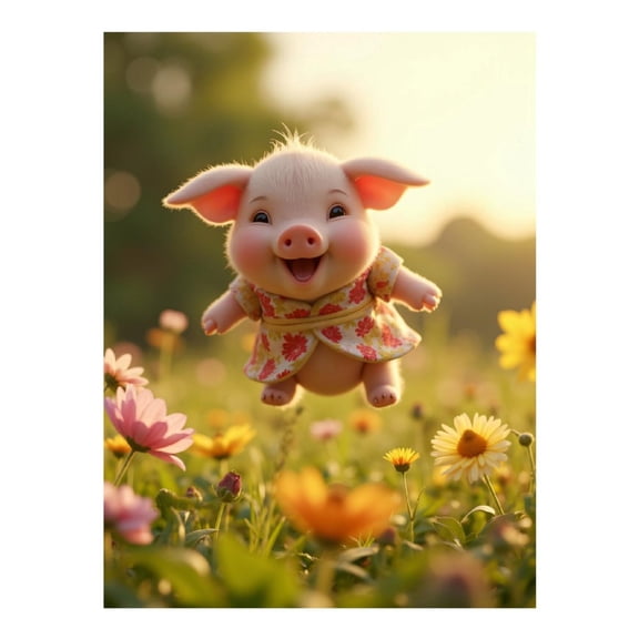 Diamond Art Kits for Adults, Tiny Piglet Floral Meadow Jump 5D Diamond Painting Kits for Adults Beginners, DIY Full Drill Diamond Painting, Gem Art and Crafts 12x16