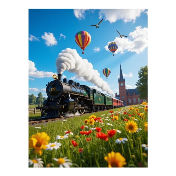 Diamond Art Kits for Adults, Train Journey Balloons Meadow Sky 5D Diamond Painting Kits for Adults Beginners, DIY Full Drill Diamond Painting, Gem Art and Crafts 12x16