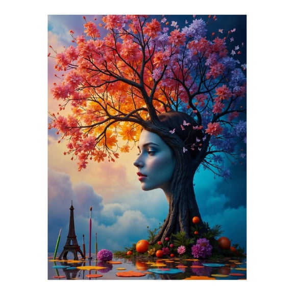 Diamond Art Kits for Adults, Tree Head Artistic Woman Nature Dream 5D Diamond Painting Kits for Adults Beginners, DIY Full Drill Diamond Painting, Gem Art and Crafts 12x16