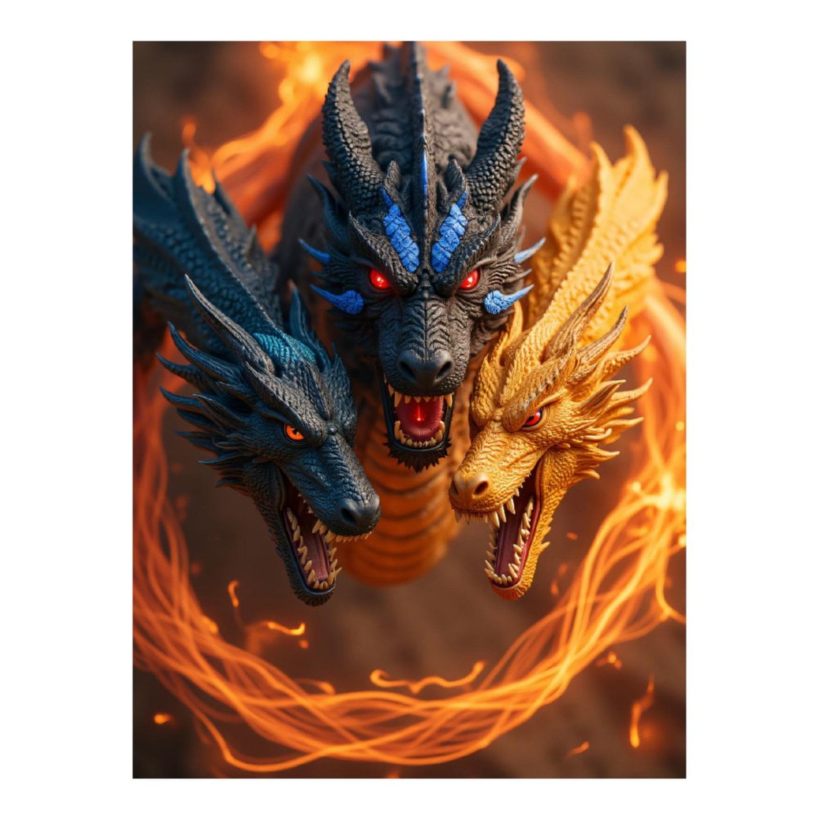 Diamond Art Kits for Adults, Triple Headed Fiery Dragons 5D Diamond Painting Kits for Adults Beginners, DIY Full Drill Diamond Painting, Gem Art and Crafts 12x16