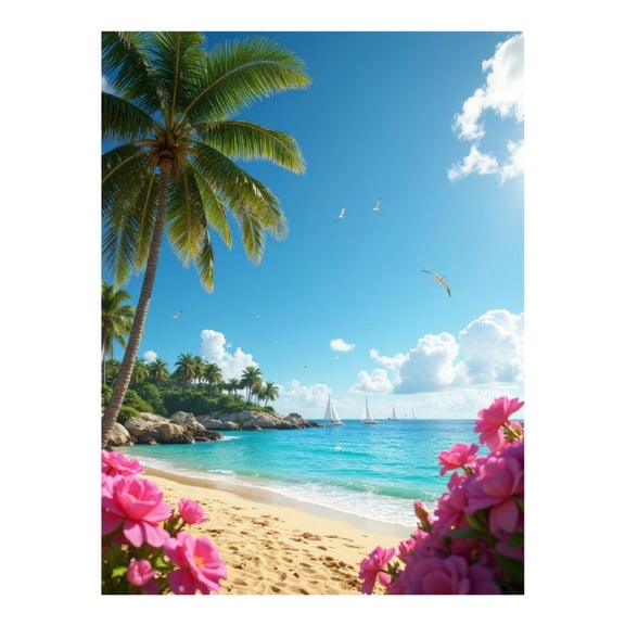 Diamond Art Kits for Adults - Tropical Beach Seascape Sailboats Sky 5d Diamond Painting for Adults, Diamond Art for Adults Beginners, Frameless Diamond Painting Kits for Adults for Home Wall Decor