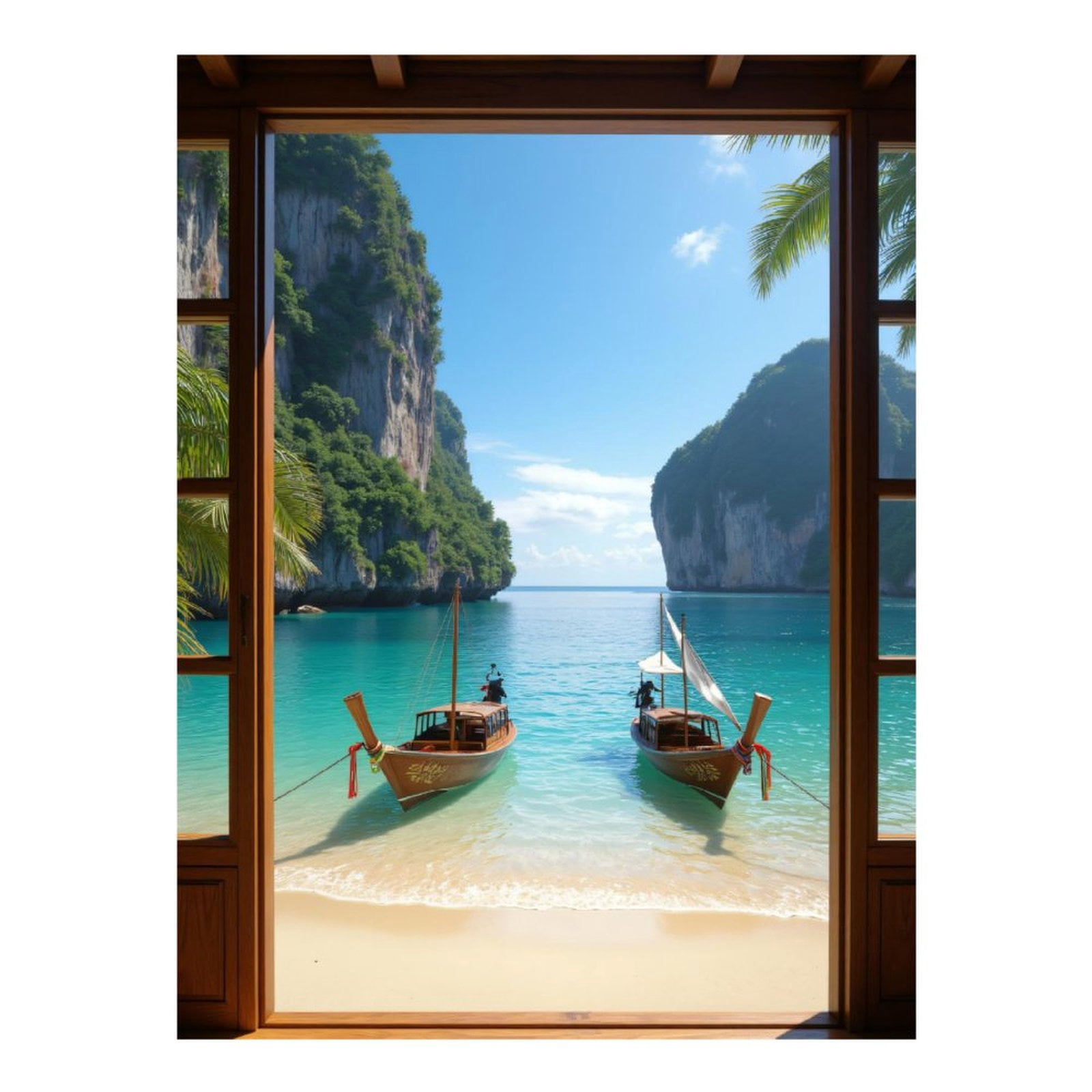 Diamond Art Kits for Adults, Tropical Paradise Boats Ocean View 5D Diamond Painting Kits for Adults Beginners, DIY Full Drill Diamond Painting, Gem Art and Crafts 12x16