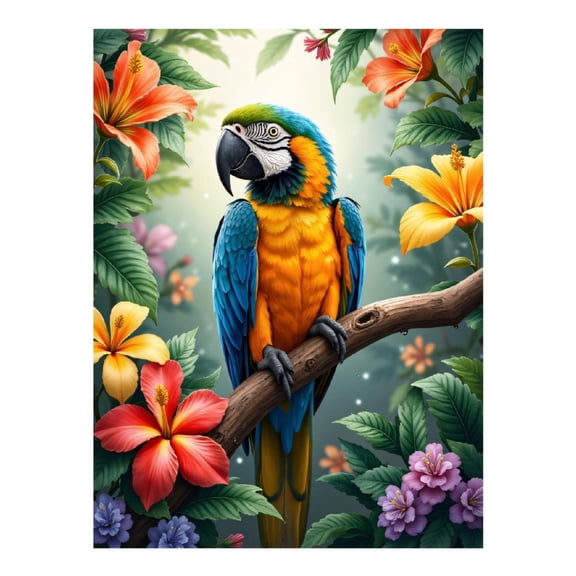 Diamond Art Kits for Adults, Tropical Parrot Bright Flowers 5D Diamond Painting Kits for Adults Beginners, DIY Full Drill Diamond Painting, Gem Art and Crafts 12x16
