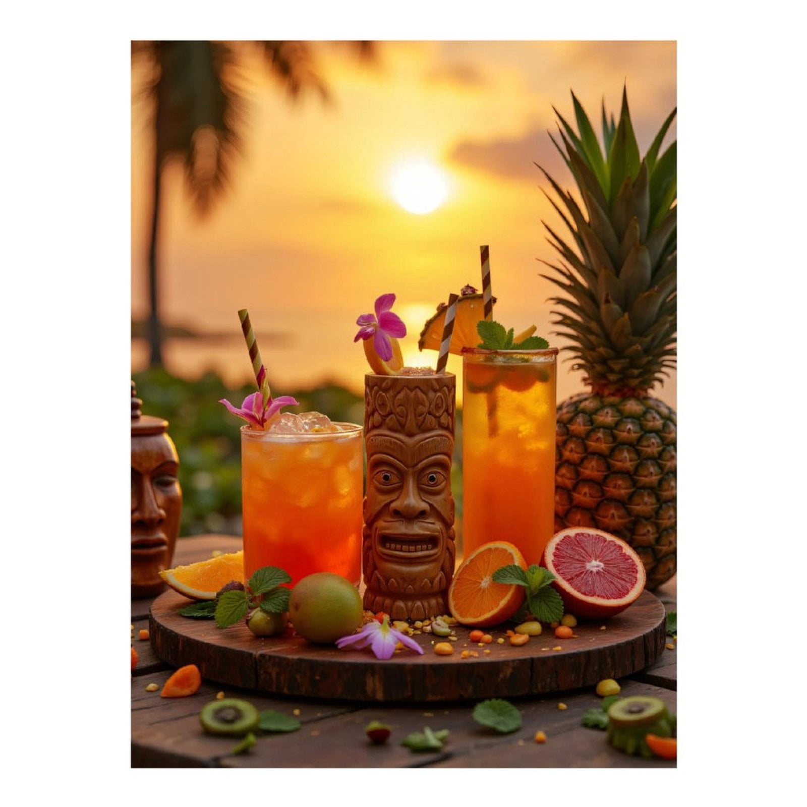 Diamond Art Kits for Adults, Tropical Sunset Tiki Drinks Scenery 5D Diamond Painting Kits for Adults Beginners, DIY Full Drill Diamond Painting, Gem Art and Crafts 12x16