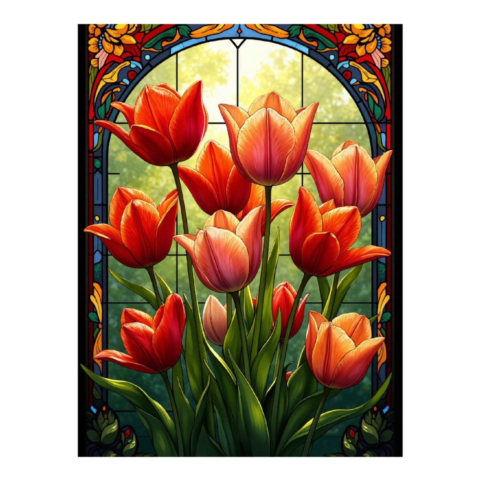 Diamond Art Kits for Adults, Tulip Garden Stained Glass Art 5D Diamond Painting Kits for Adults Beginners, DIY Full Drill Diamond Painting, Gem Art and Crafts 12x16