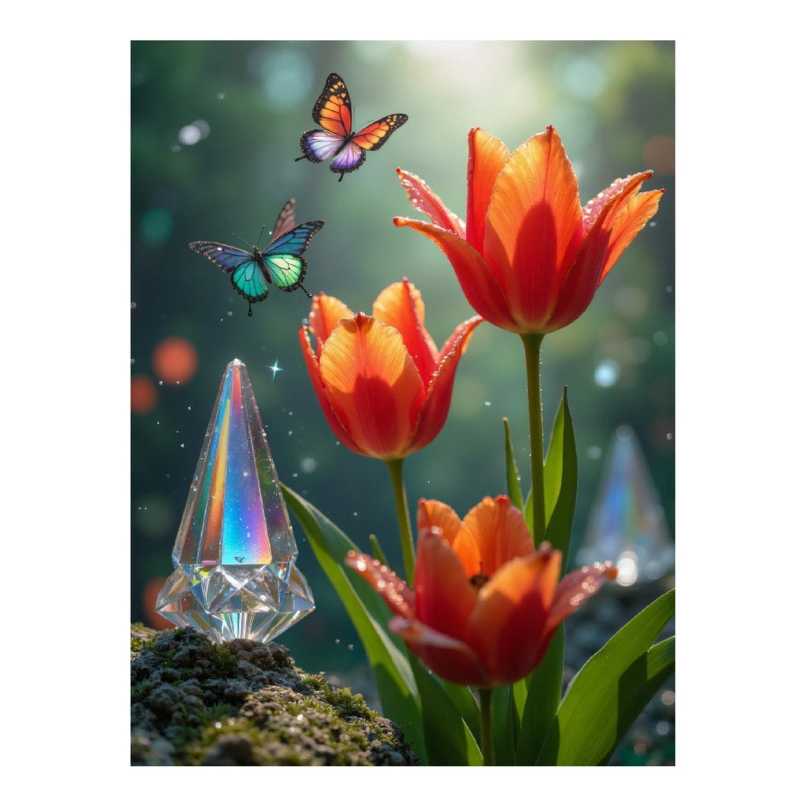 Diamond Art Kits for Adults, Tulips Butterflies Crystal Garden 5D Diamond Painting Kits for Adults Beginners, DIY Full Drill Diamond Painting, Gem Art and Crafts 12x16