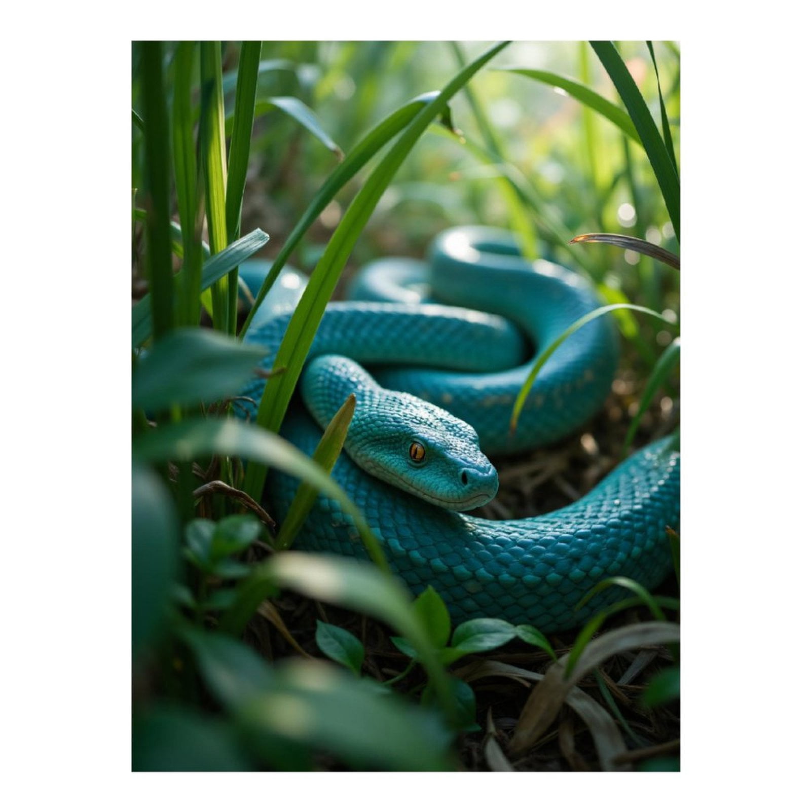 Diamond Art Kits for Adults, Turquoise Snake In Lush Grassland 5D Diamond Painting Kits for Adults Beginners, DIY Full Drill Diamond Painting, Gem Art and Crafts 12x16