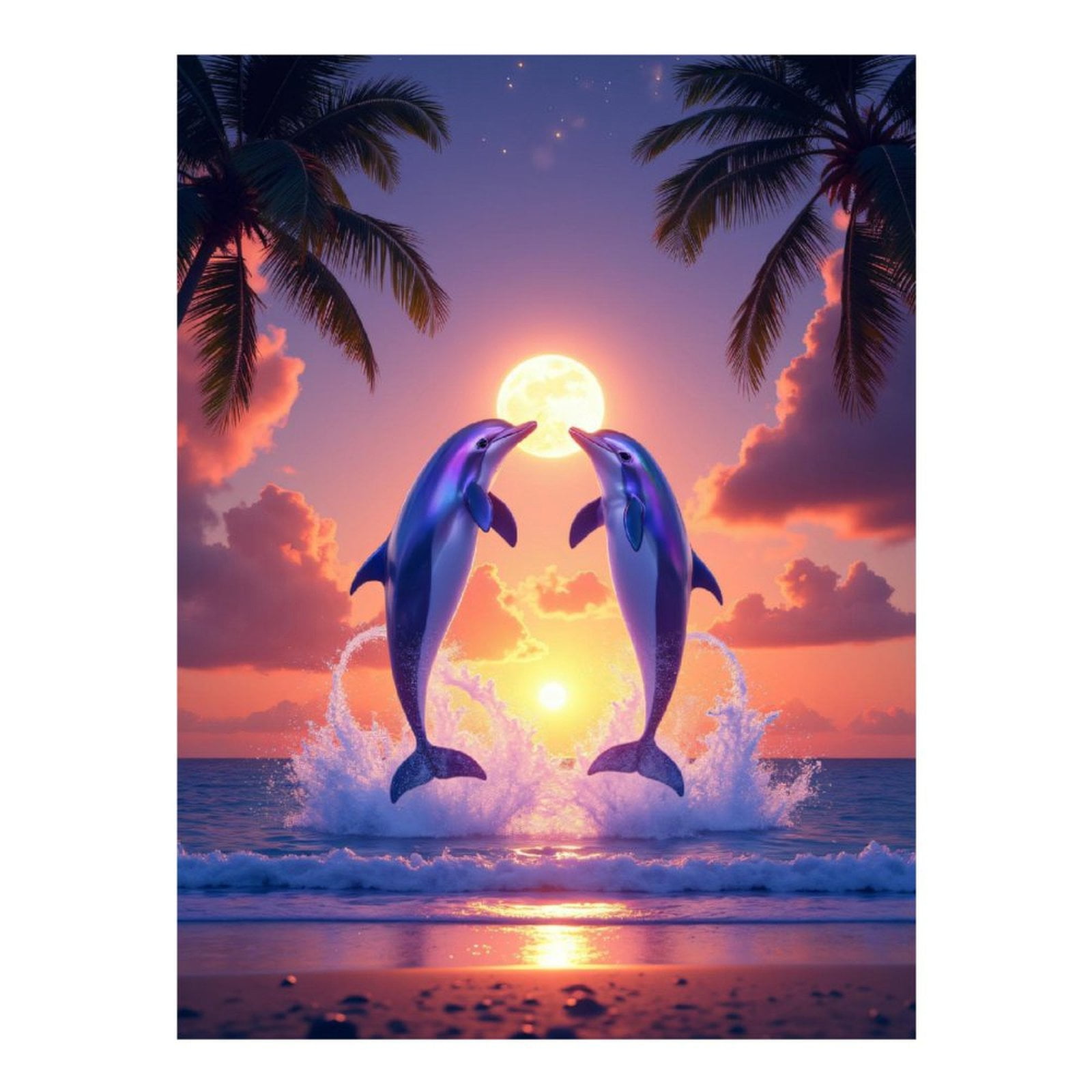 Diamond Art Kits for Adults, Twin Dolphins Sunset Splash 5D Diamond Painting Kits for Adults Beginners, DIY Full Drill Diamond Painting, Gem Art and Crafts 12x16