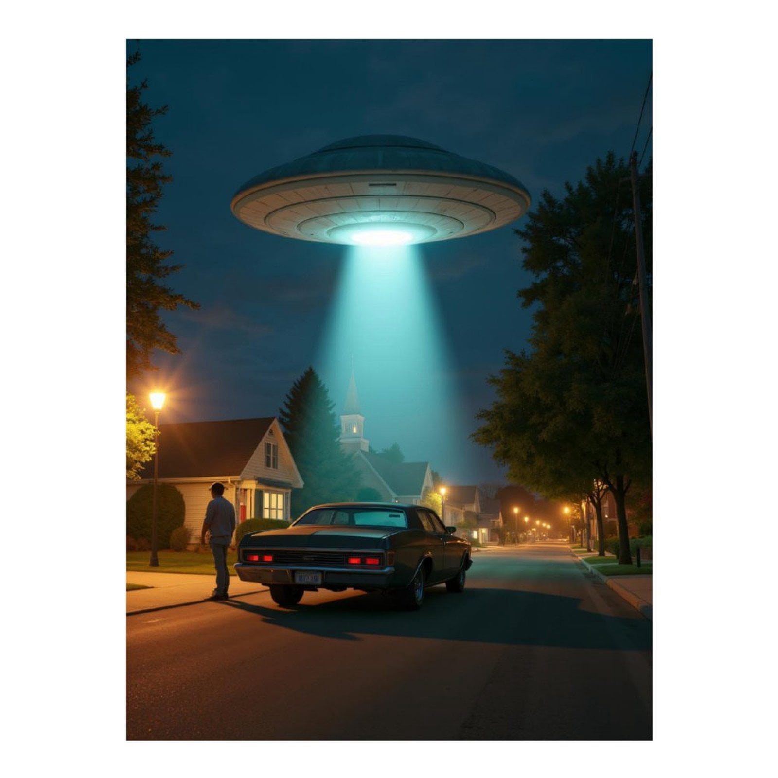 Diamond Art Kits for Adults - UFO Night Sky Suburb Car Encounter 5d Diamond Painting for Adults, Diamond Art for Adults Beginners, Frameless Diamond Painting Kits for Adults for Home Wall Decor