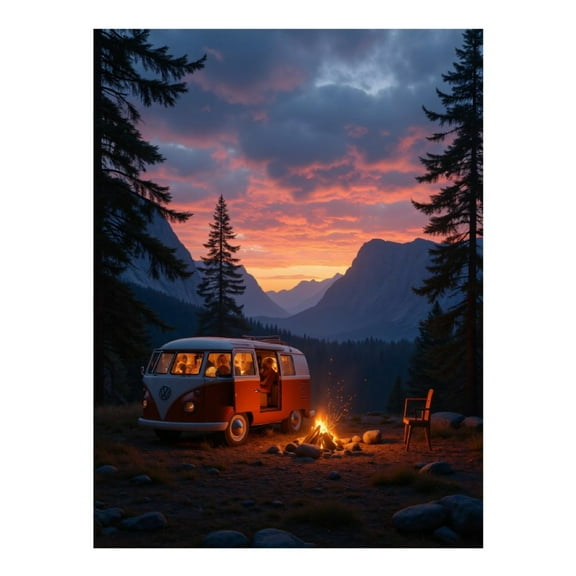 Diamond Art Kits for Adults - Van Campfire Sunset Camping 5d Diamond Painting for Adults, Diamond Art for Adults Beginners, Frameless Diamond Painting Kits for Adults for Home Wall Decor