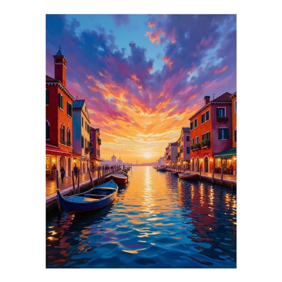 Diamond Art Kits for Adults, Venice Canal Sunset Reflection Boats 5D Diamond Painting Kits for Adults Beginners, DIY Full Drill Diamond Painting, Gem Art and Crafts 12x16