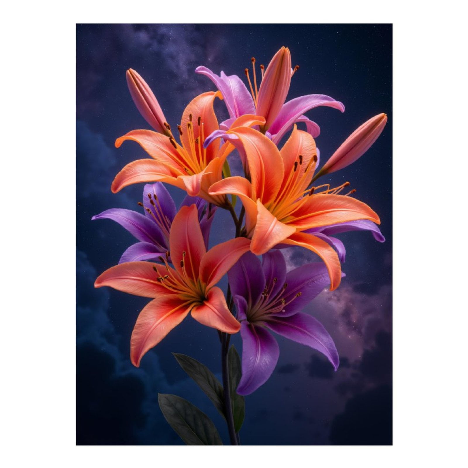 Diamond Art Kits for Adults, Vibrant Lillies Under Starry Sky 5D Diamond Painting Kits for Adults Beginners, DIY Full Drill Diamond Painting, Gem Art and Crafts 12x16