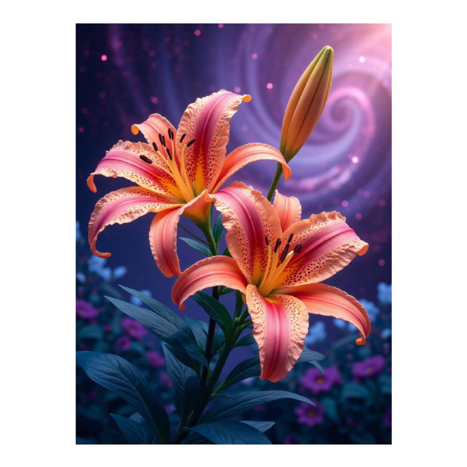 Diamond Art Kits for Adults, Vibrant Lily Flowers Cosmic Background 5D Diamond Painting Kits for Adults Beginners, DIY Full Drill Diamond Painting, Gem Art and Crafts 12x16