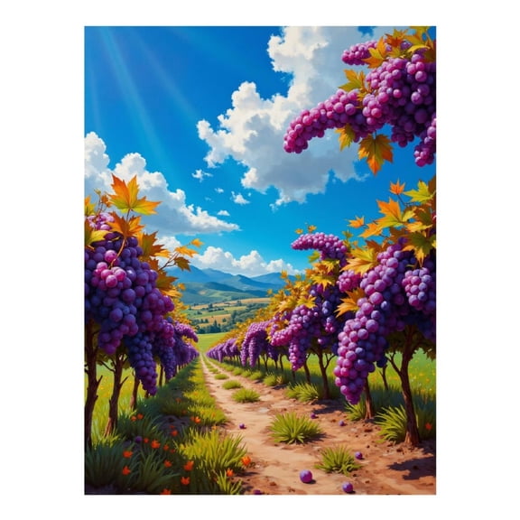 Diamond Art Kits for Adults, Vineyard Pathway Under Blue Sky 5D Diamond Painting Kits for Adults Beginners, DIY Full Drill Diamond Painting, Gem Art and Crafts 12x16