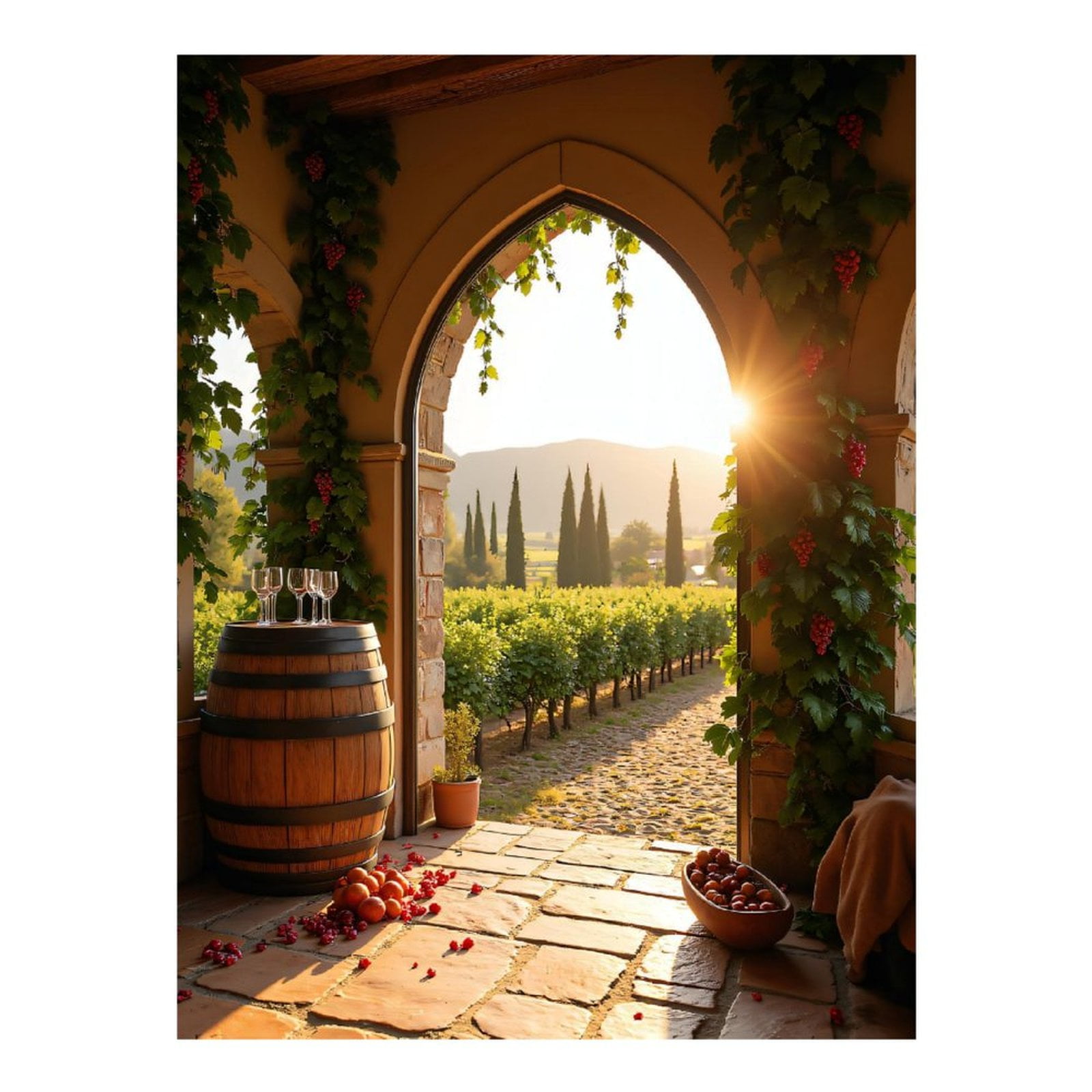 Diamond Art Kits for Adults, Vineyard Sunlight Rustic Barrel Grapes 5D Diamond Painting Kits for Adults Beginners, DIY Full Drill Diamond Painting, Gem Art and Crafts 12x16