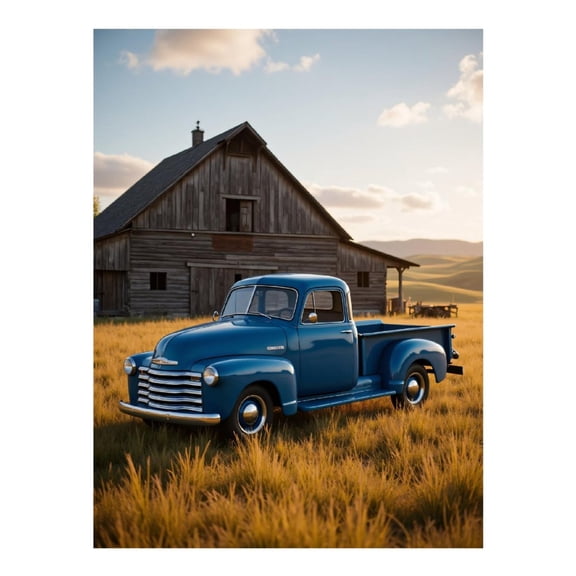 Diamond Art Kits for Adults, Vintage Blue Pickup Truck Barnyard 5D Diamond Painting Kits for Adults Beginners, DIY Full Drill Diamond Painting, Gem Art and Crafts 12x16