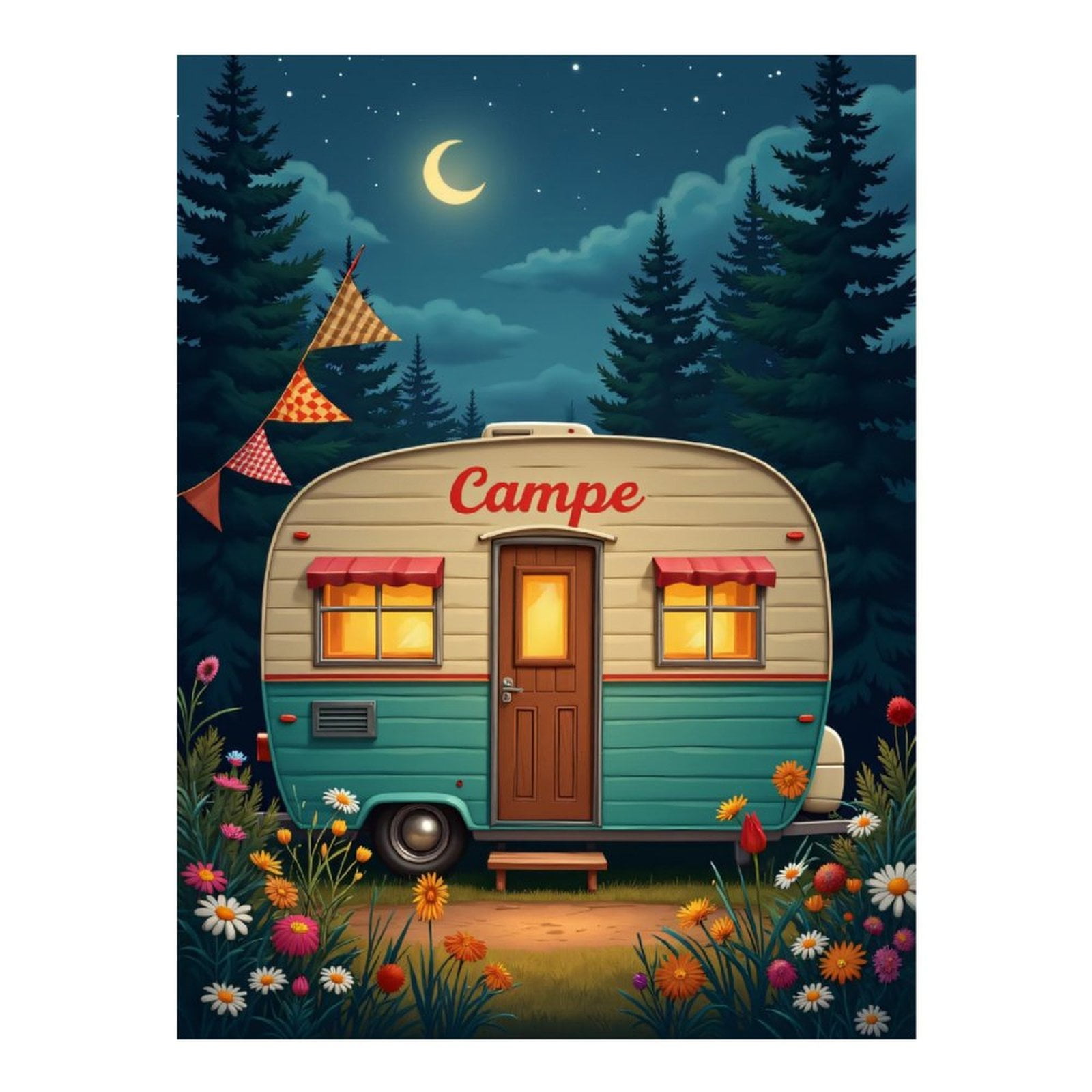 Diamond Art Kits for Adults, Vintage Camper Moonlit Night 5D Diamond Painting Kits for Adults Beginners, DIY Full Drill Diamond Painting, Gem Art and Crafts 12x16
