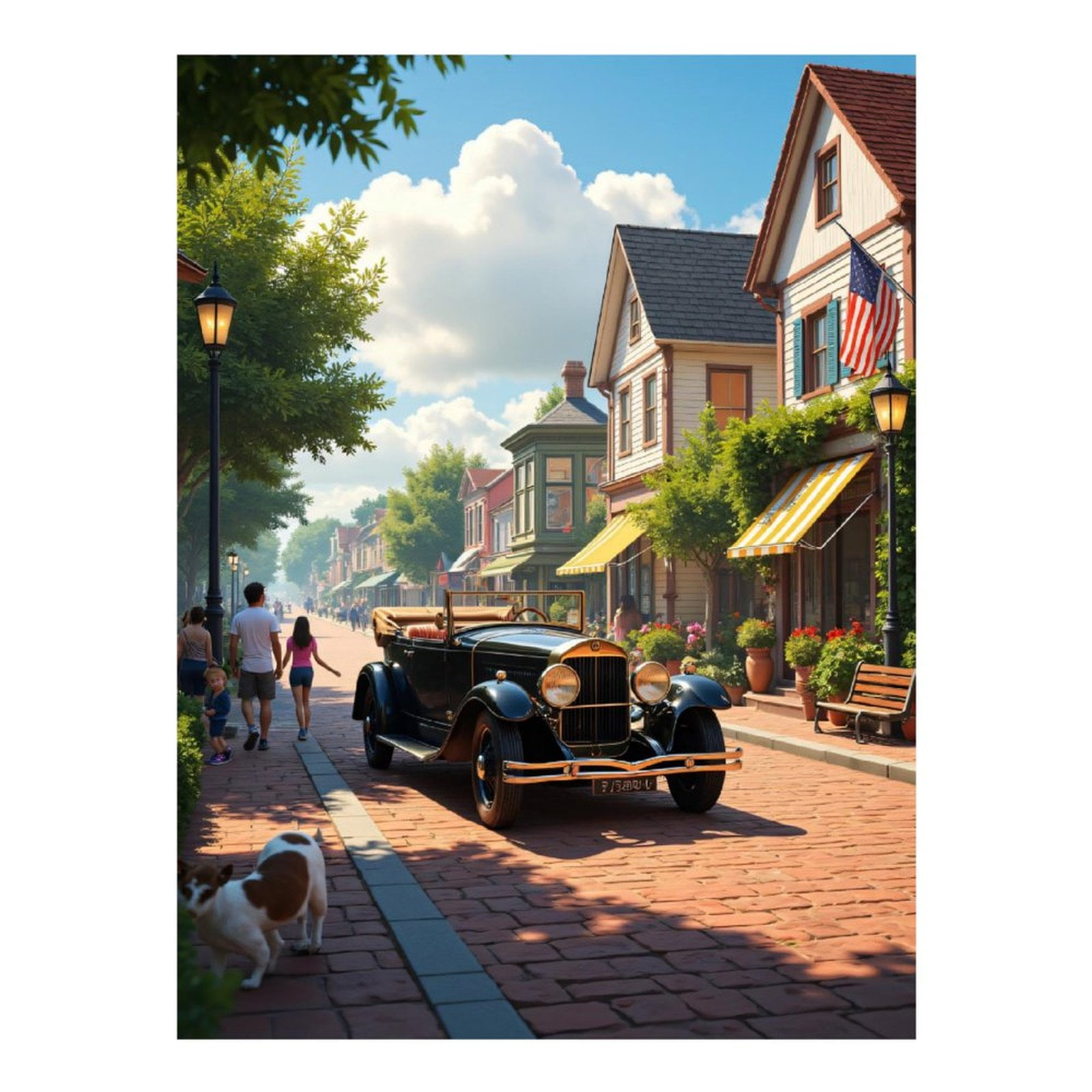 Diamond Art Kits for Adults, Vintage Car Small Town Street Scene 5D Diamond Painting Kits for Adults Beginners, DIY Full Drill Diamond Painting, Gem Art and Crafts 12x16
