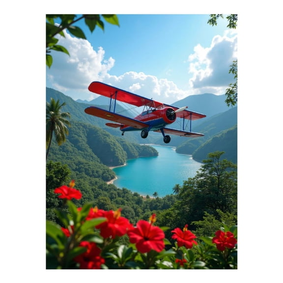 Diamond Art Kits for Adults, Vintage Plane Over Tropical Paradise 5D Diamond Painting Kits for Adults Beginners, DIY Full Drill Diamond Painting, Gem Art and Crafts 12x16