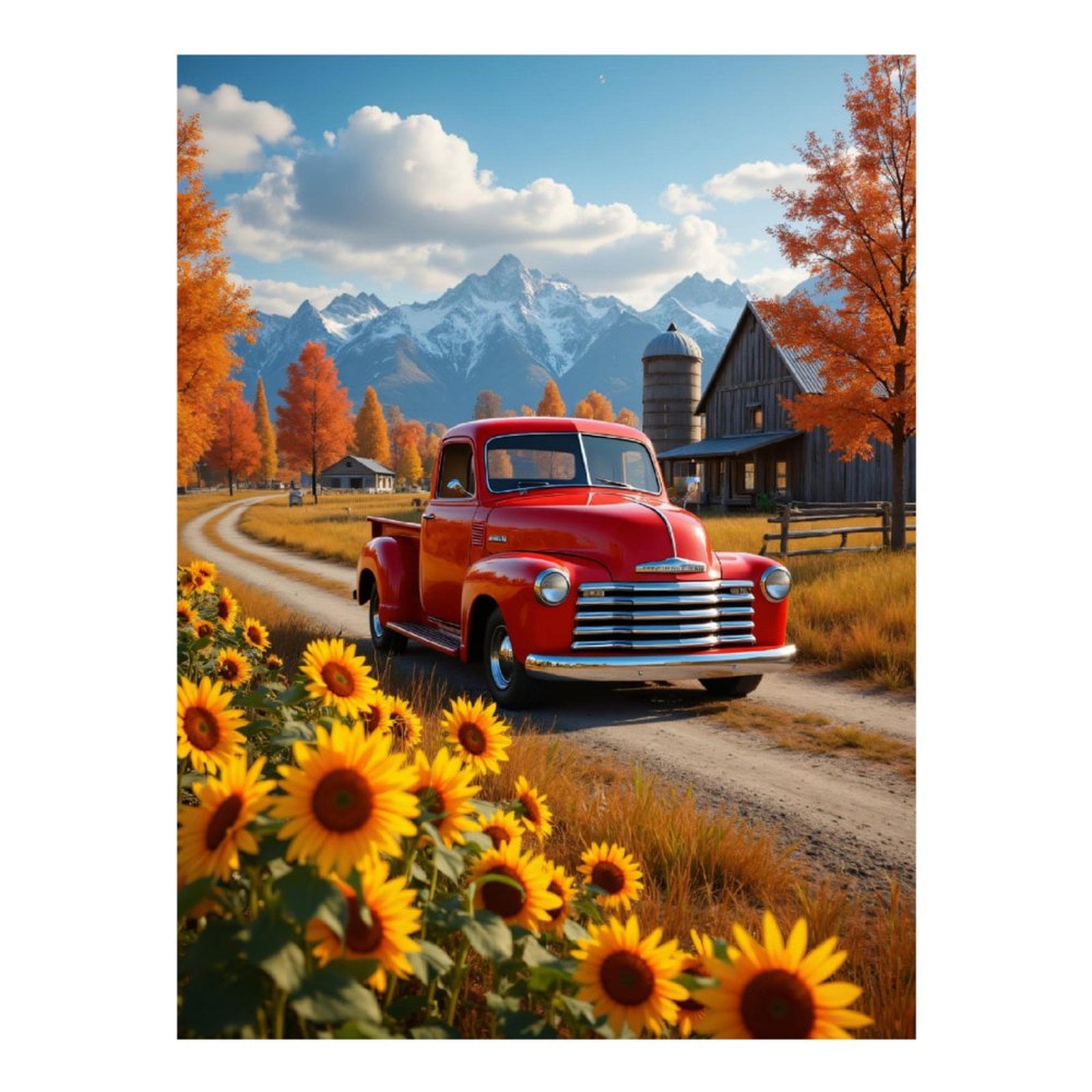 Diamond Art Kits for Adults, Vintage Red Truck Country Landscape 5D Diamond Painting Kits for Adults Beginners, DIY Full Drill Diamond Painting, Gem Art and Crafts 12x16