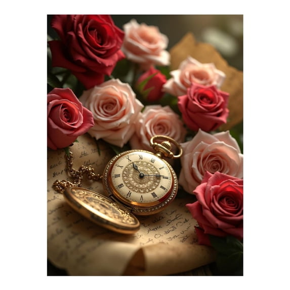 Diamond Art Kits for Adults, Vintage Roses Pocket Watch Charm 5D Diamond Painting Kits for Adults Beginners, DIY Full Drill Diamond Painting, Gem Art and Crafts 12x16