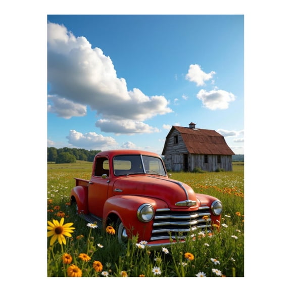 Diamond Art Kits for Adults, Vintage Truck Barn Field Sky 5D Diamond Painting Kits for Adults Beginners, DIY Full Drill Diamond Painting, Gem Art and Crafts 12x16
