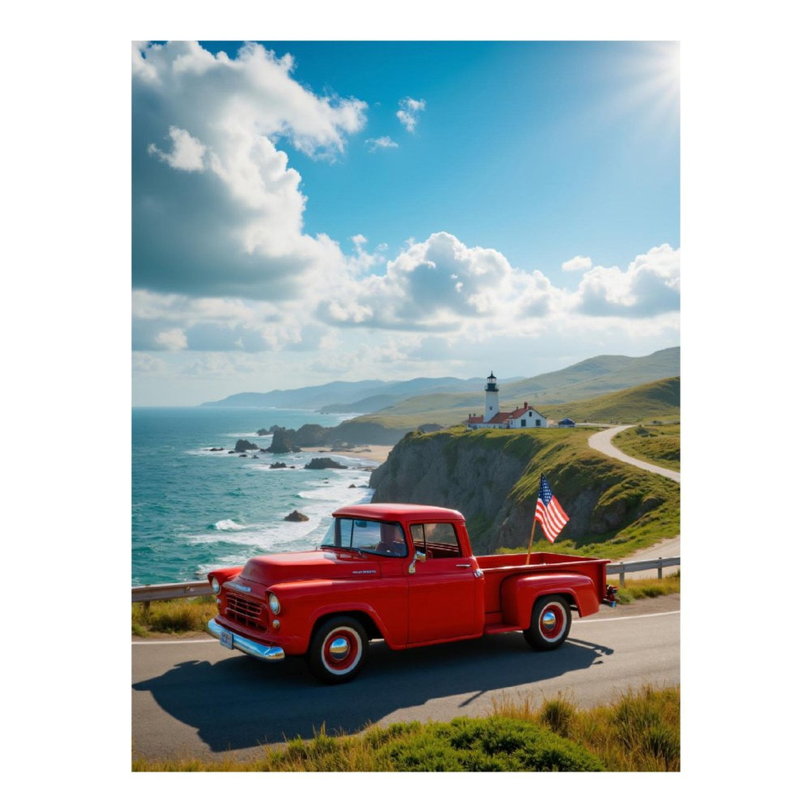 Diamond Art Kits for Adults, Vintage Truck Coastal Lighthouse Scene 5D Diamond Painting Kits for Adults Beginners, DIY Full Drill Diamond Painting, Gem Art and Crafts 12x16