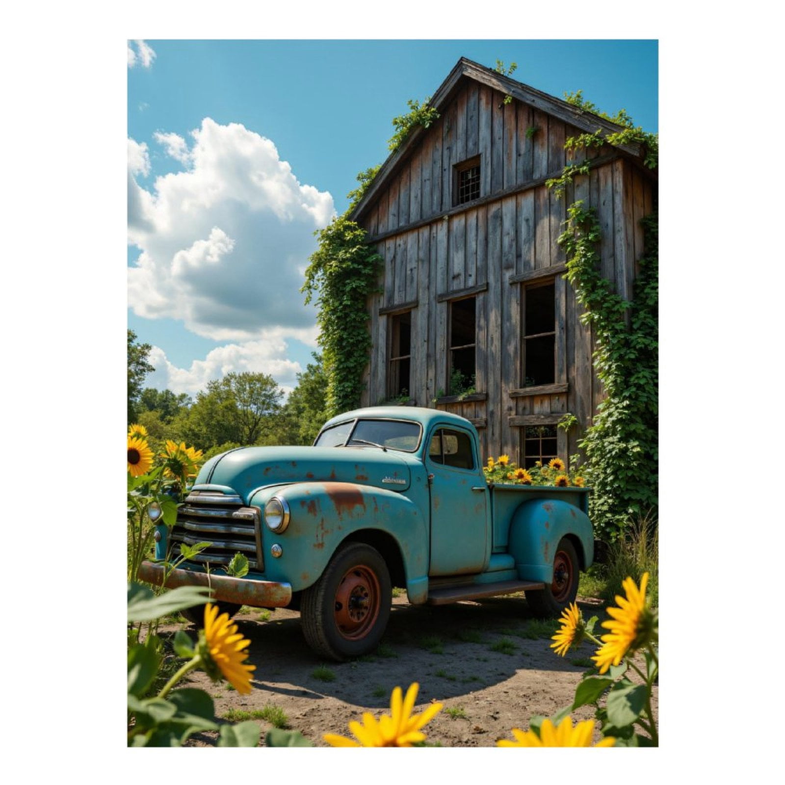 Diamond Art Kits for Adults, Vintage Truck Rustic House Sunflowers 5D Diamond Painting Kits for Adults Beginners, DIY Full Drill Diamond Painting, Gem Art and Crafts 12x16