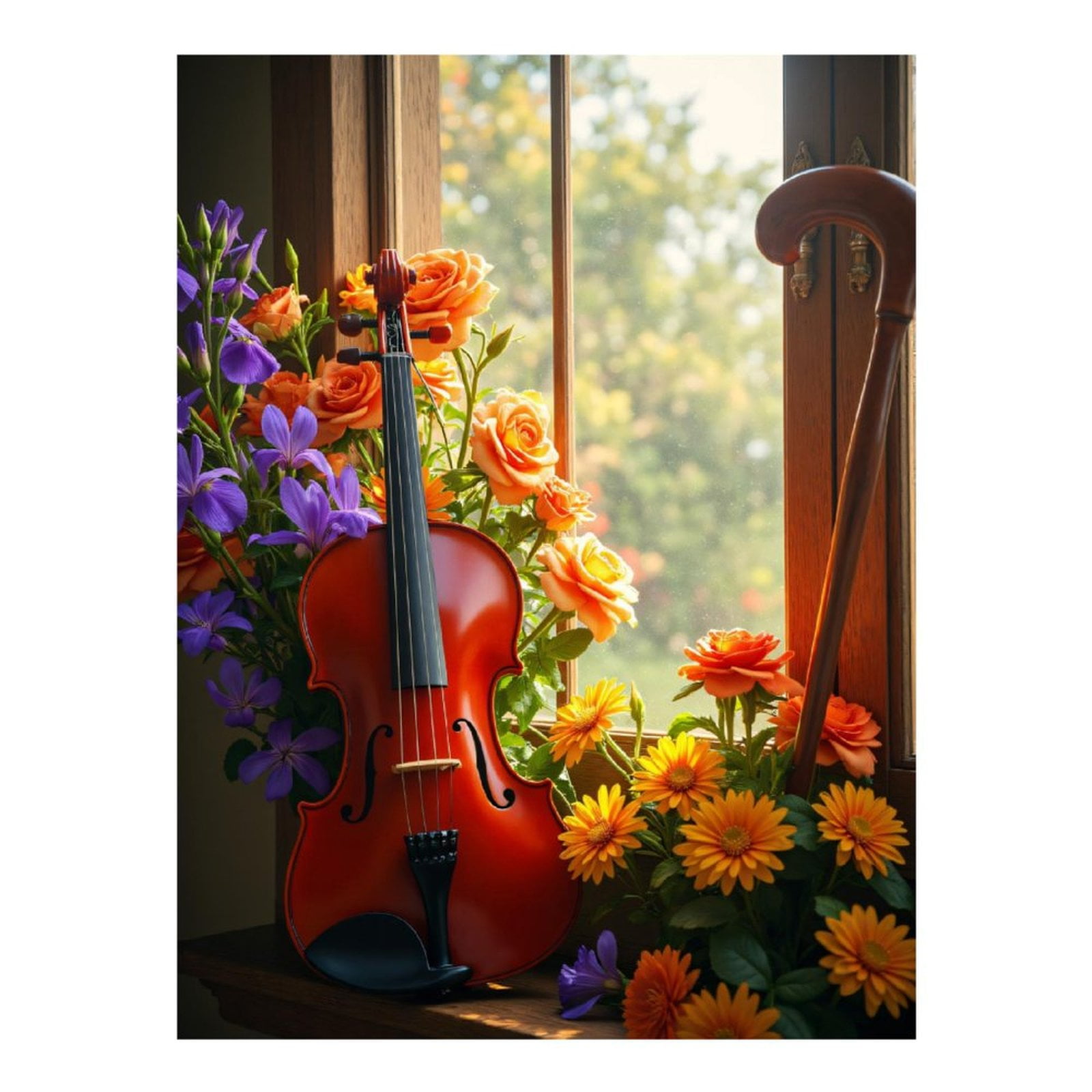 Diamond Art Kits for Adults, Violin Floral Window Display 5D Diamond Painting Kits for Adults Beginners, DIY Full Drill Diamond Painting, Gem Art and Crafts 12x16