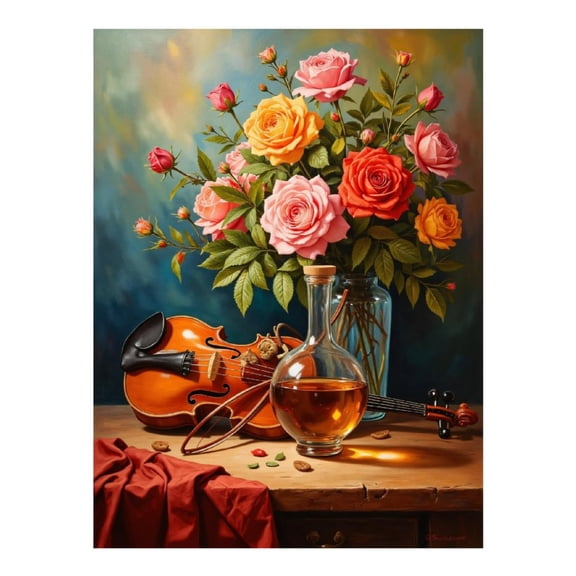 Diamond Art Kits for Adults - Violin Roses Vase Tapestry Vintage 5d Diamond Painting for Adults, Diamond Art for Adults Beginners, Frameless Diamond Painting Kits for Adults for Home Wall Decor
