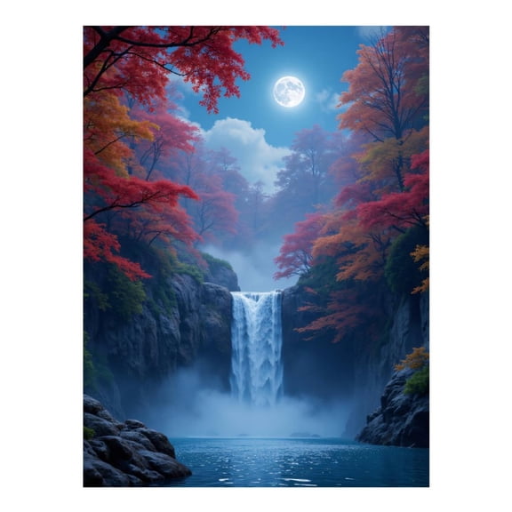 Diamond Art Kits for Adults, Waterfall Under Moonlit Autumn Skies 5D Diamond Painting Kits for Adults Beginners, DIY Full Drill Diamond Painting, Gem Art and Crafts 12x16