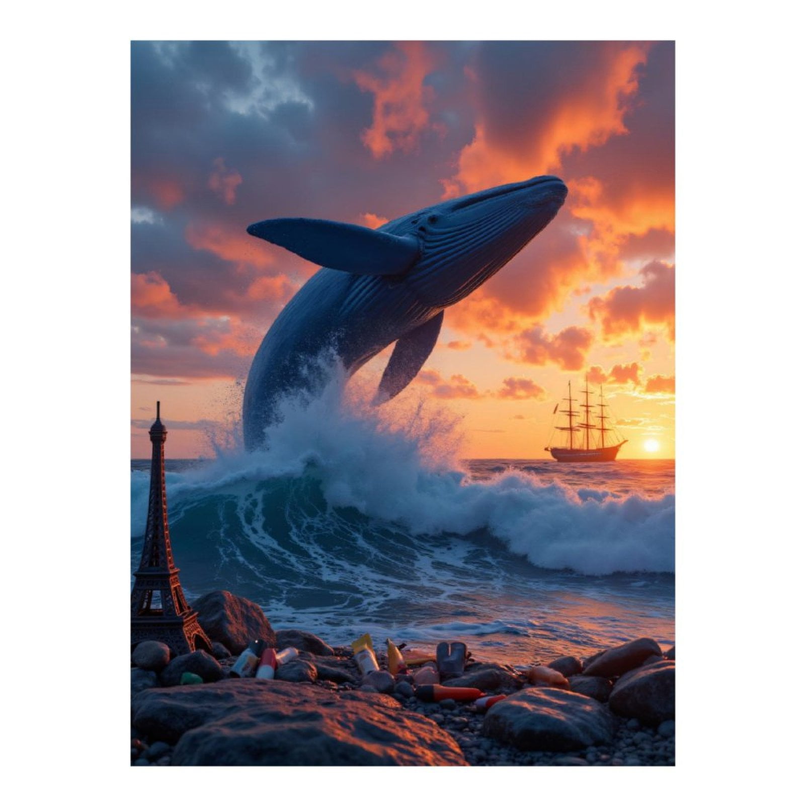 Diamond Art Kits for Adults, Whale Sunset Ocean Waves Ship Horizon 5D ...
