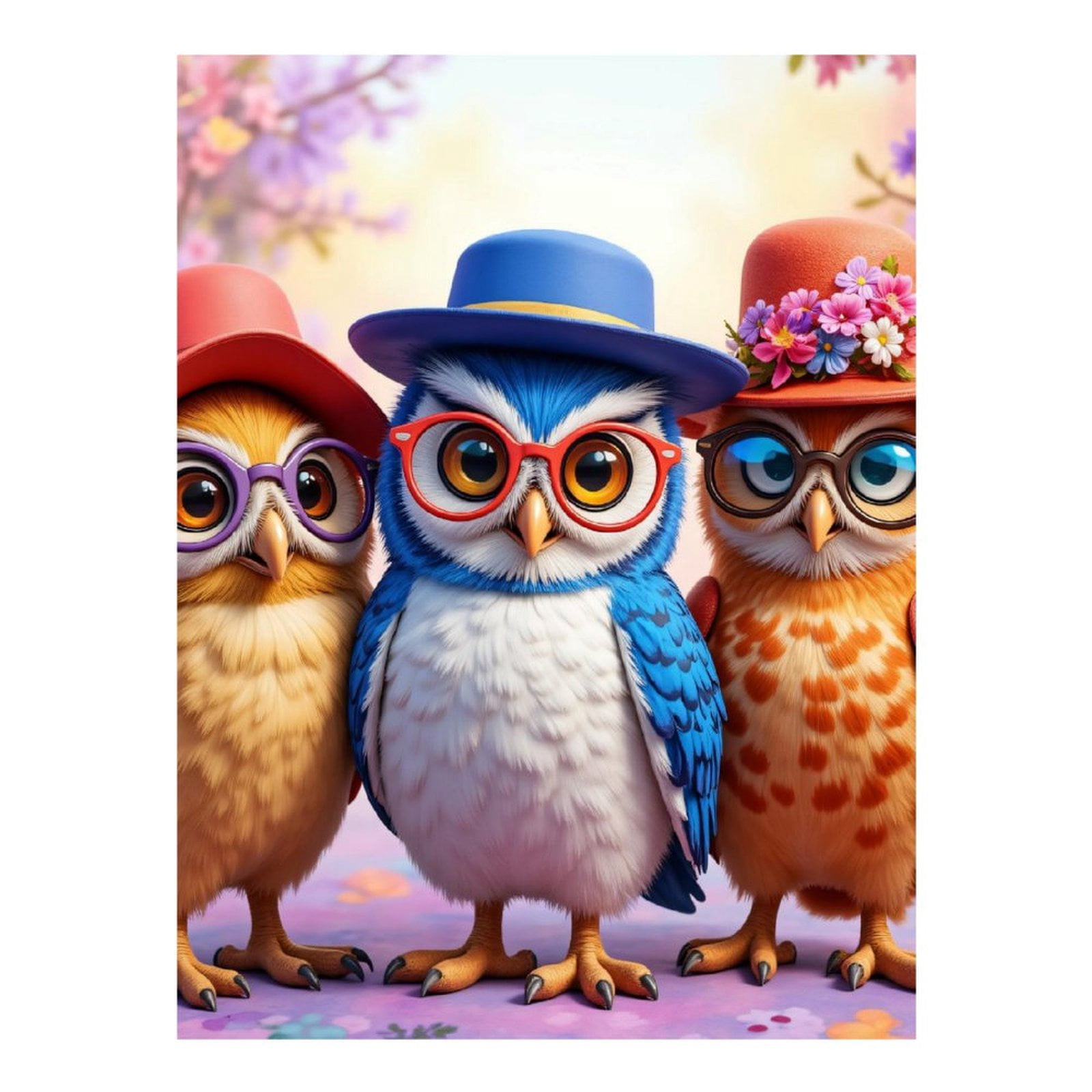 Diamond Art Kits for Adults, Whimsical Owls In Stylish Hats 5D Diamond Painting Kits for Adults Beginners, DIY Full Drill Diamond Painting, Gem Art and Crafts 12x16
