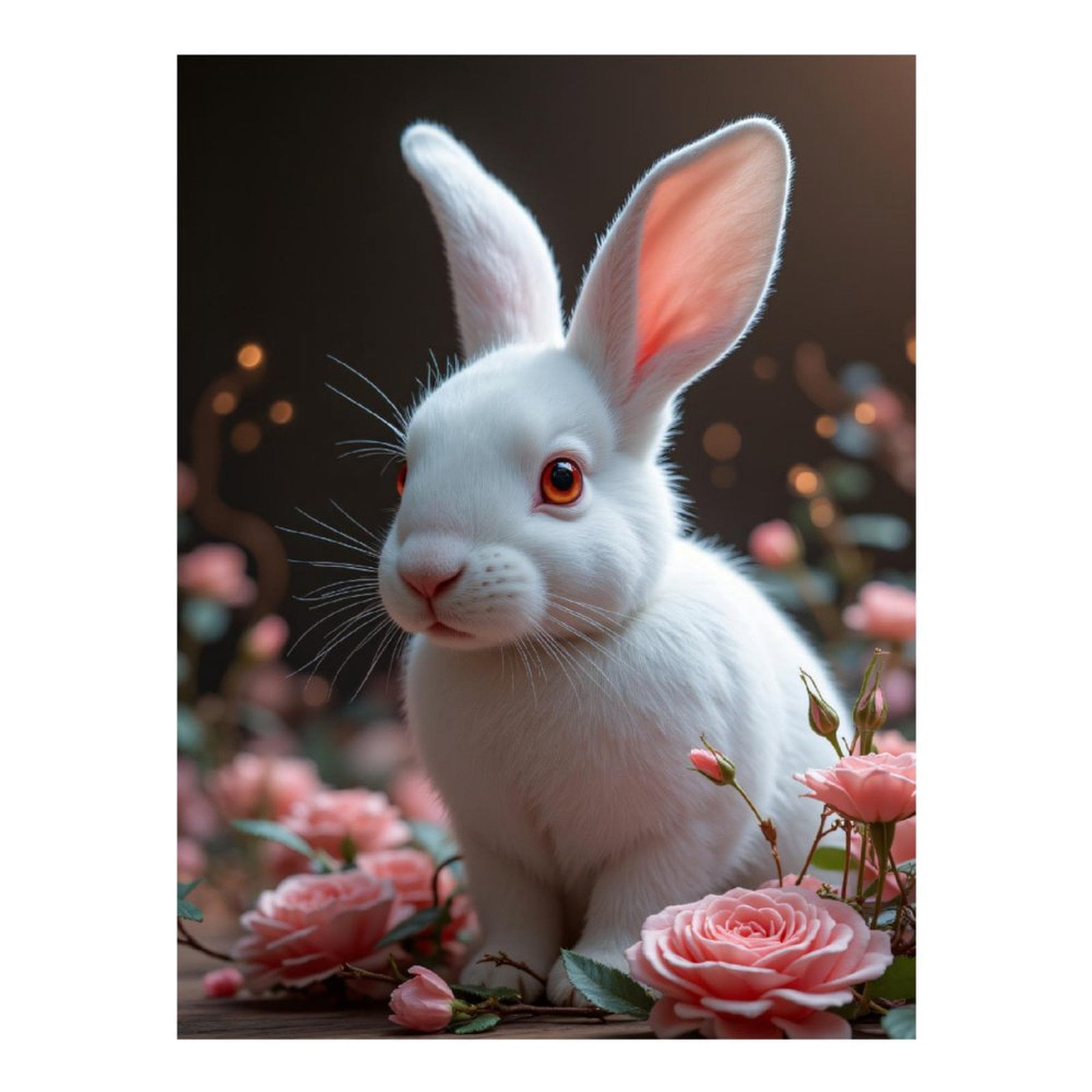 Diamond Art Kits for Adults, White Bunny Among Pink Roses 5D Diamond Painting Kits for Adults Beginners, DIY Full Drill Diamond Painting, Gem Art and Crafts 12x16