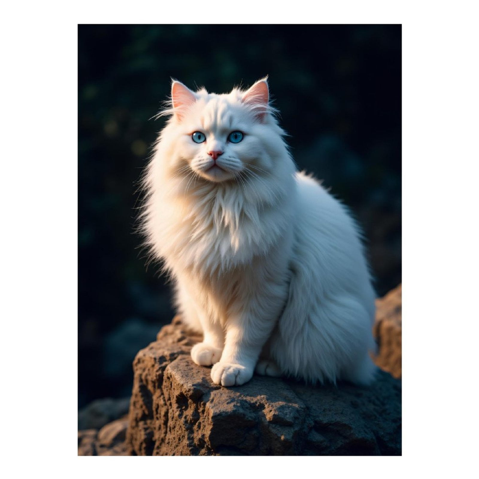 Diamond Art Kits for Adults, White Cat Blue Eyes Sunlit Rock 5D Diamond Painting Kits for Adults Beginners, DIY Full Drill Diamond Painting, Gem Art and Crafts 12x16
