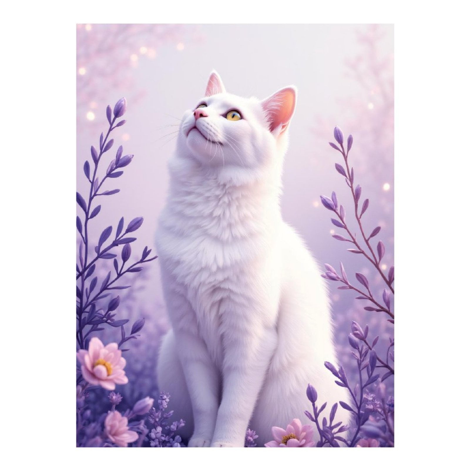Diamond Art Kits for Adults, White Cat In Floral Garden Bliss 5D Diamond Painting Kits for Adults Beginners, DIY Full Drill Diamond Painting, Gem Art and Crafts 12x16