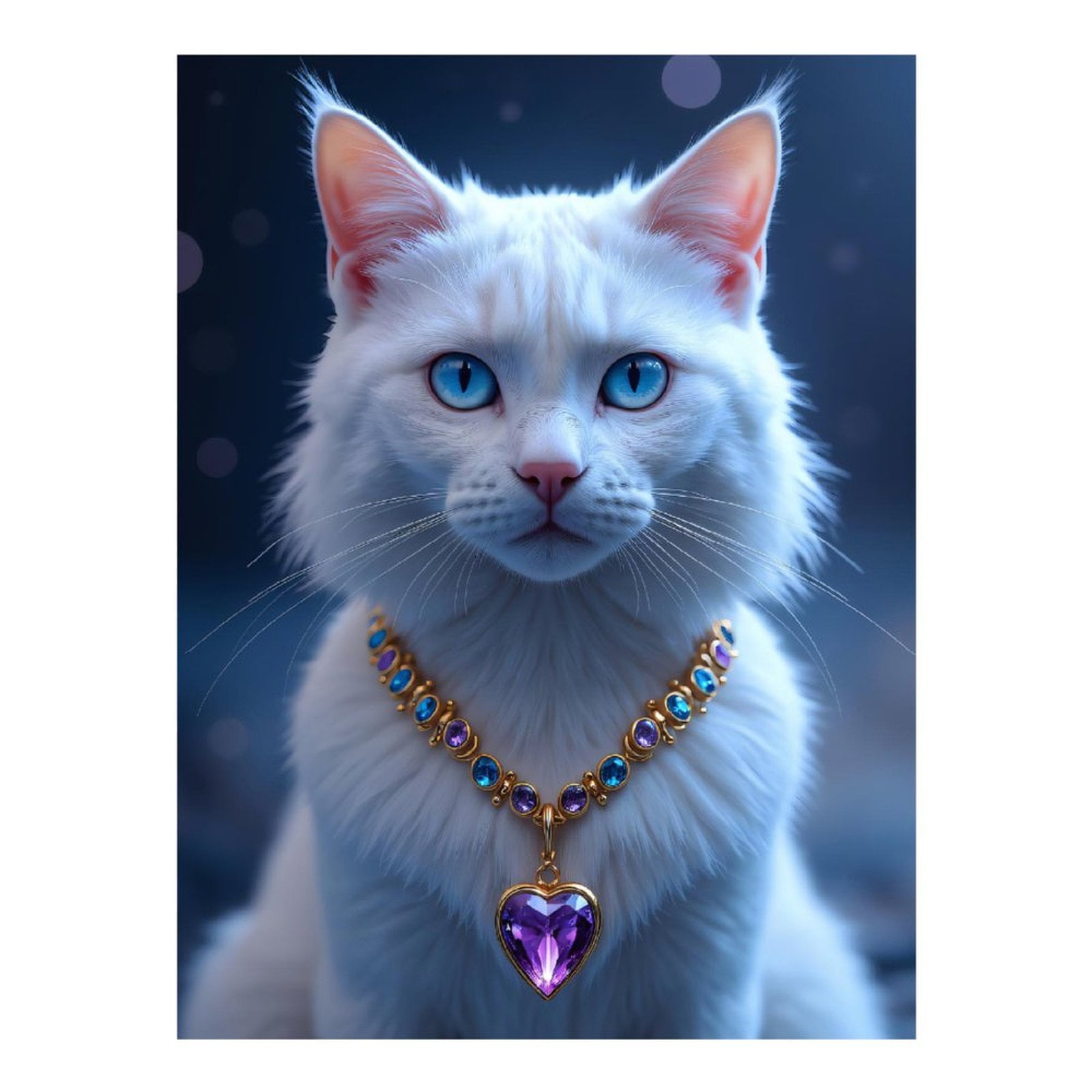 Diamond Art Kits for Adults - White Cat Jewel Necklace Blue Eyes 5d Diamond Painting for Adults, Diamond Art for Adults Beginners, Frameless Diamond Painting Kits for Adults for Home Wall Decor