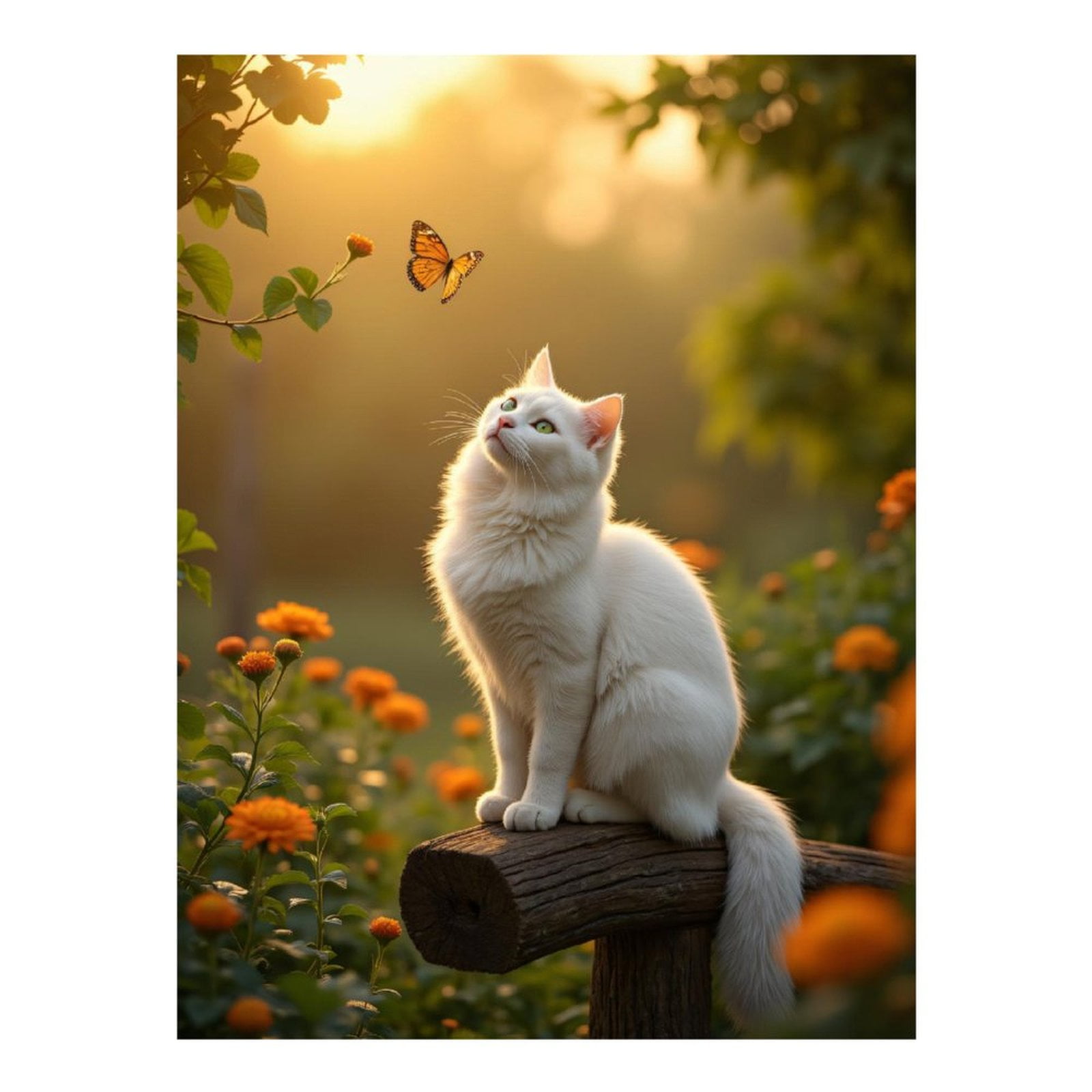 Diamond Art Kits for Adults, White Cat Monarch Butterfly Garden 5D Diamond Painting Kits for Adults Beginners, DIY Full Drill Diamond Painting, Gem Art and Crafts 12x16