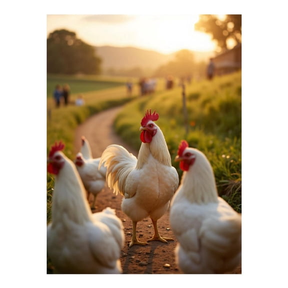 Diamond Art Kits for Adults - White Chickens Sunrise Pathway 5d Diamond Painting for Adults, Diamond Art for Adults Beginners, Frameless Diamond Painting Kits for Adults for Home Wall Decor