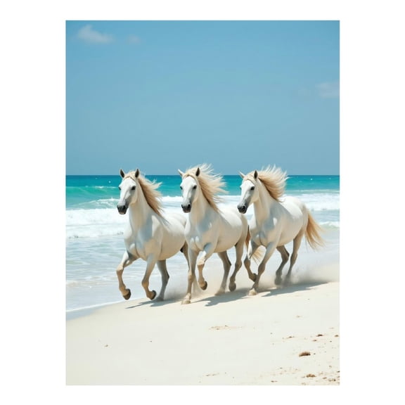 Diamond Art Kits for Adults, White Horses Beach Run 5D Diamond Painting Kits for Adults Beginners, DIY Full Drill Diamond Painting, Gem Art and Crafts 12x16