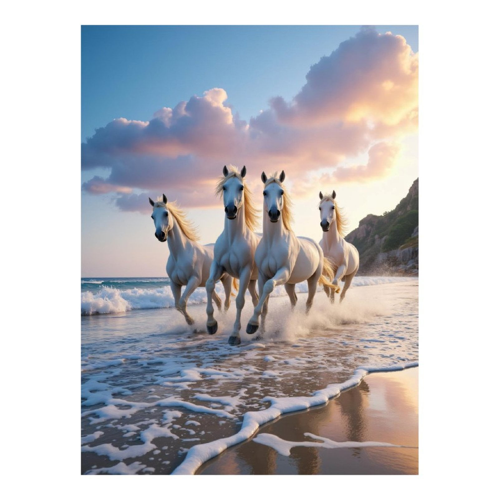 Diamond Art Kits for Adults, White Horses Running On Beach 5D Diamond Painting Kits for Adults Beginners, DIY Full Drill Diamond Painting, Gem Art and Crafts 12x16