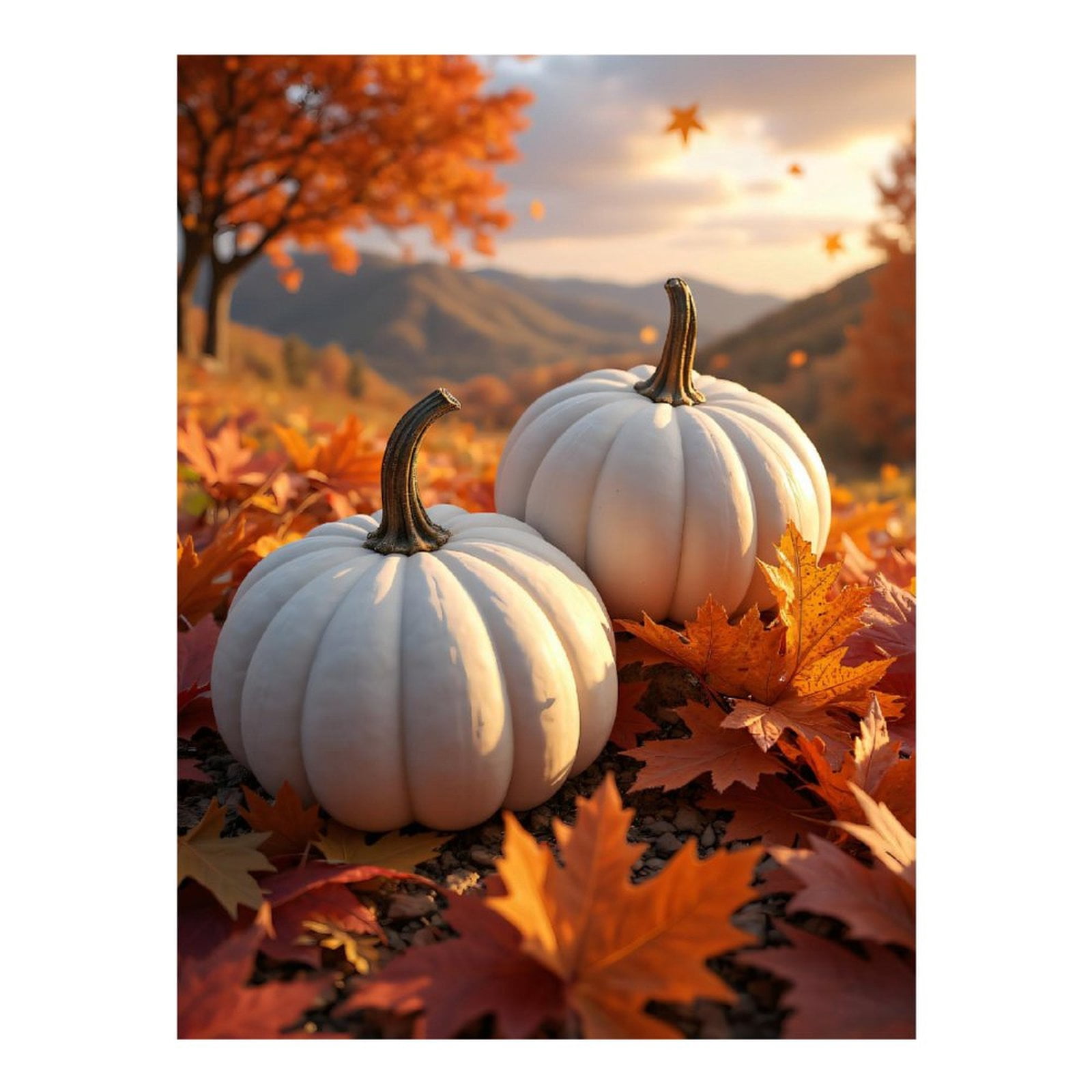 Diamond Art Kits for Adults, White Pumpkins Autumn Leaves Landscape 5D Diamond Painting Kits for Adults Beginners, DIY Full Drill Diamond Painting, Gem Art and Crafts 12x16